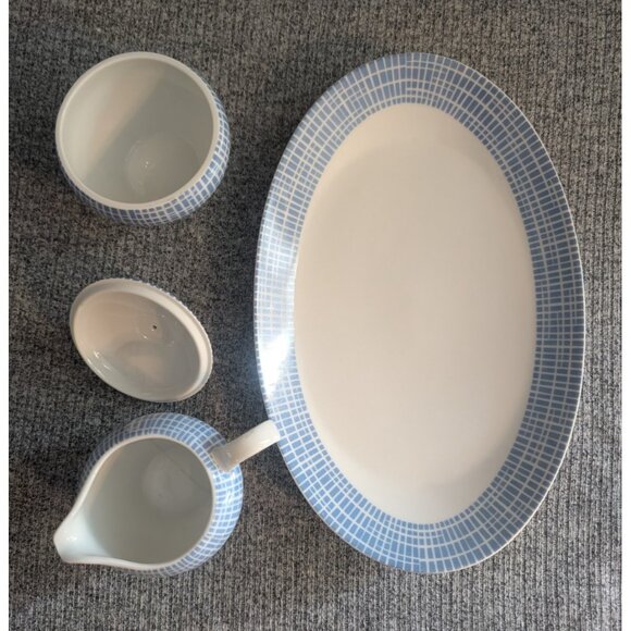 Arzberg "Bastdekor Blau" (Blue) Coffee Pot Set with Creamer, Sugar Bowl & Tray - Picture 3 of 11